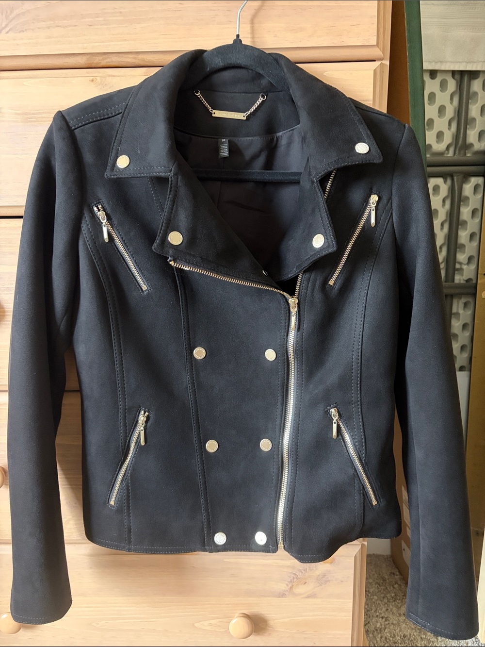 White House Black Market Black Moto Jacket with Silver Zippers